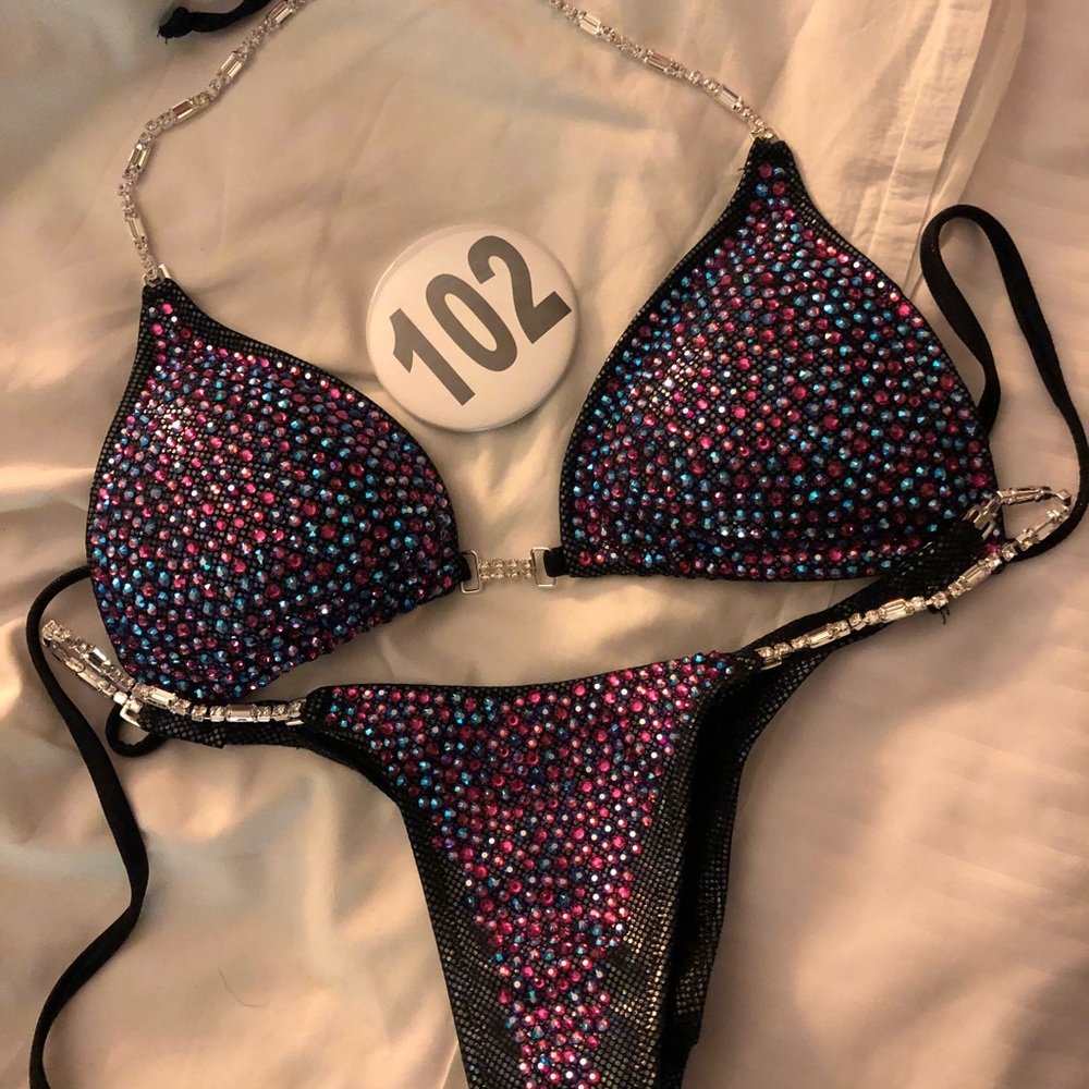Black and fuchsia competition bikini
